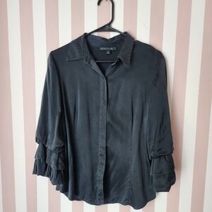 Lafayette 148 New York Women's Black Ruffle Sleeve Top